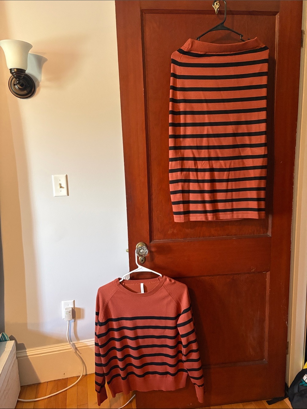 Rust & Black Striped Sweater and Skirt Set